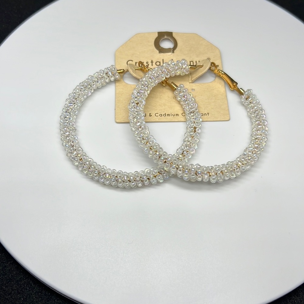 Crystal Avenue Clear Iridescent Hoop Earrings